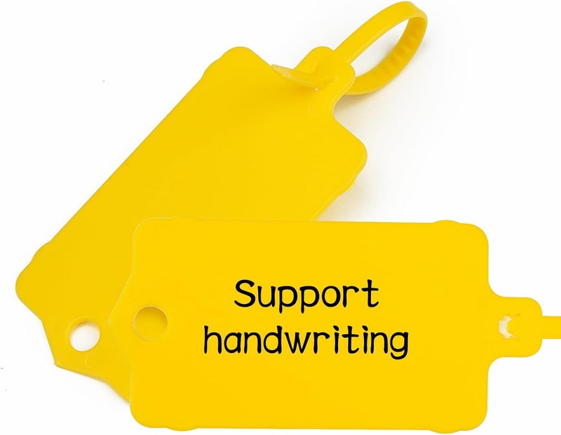 LeadSeals 100pcs Blank Plastic Tags for Labeling Reusable Hanging Tags Ties Key Tag Storage Labels Waterproof Plastic Mark Label Writable Hang Sign with One Marker Pen (Yellow) - Image 5